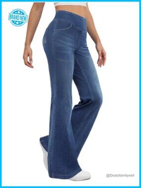 Pull On Bootcut Jeans High Rise Stretchy Flare Bell Bottom Womens